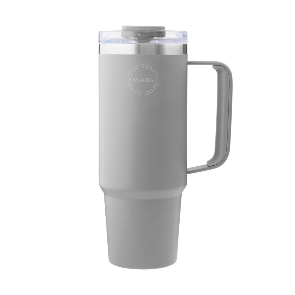 Stor termokop med sugerr - 885 ml - Light Grey
