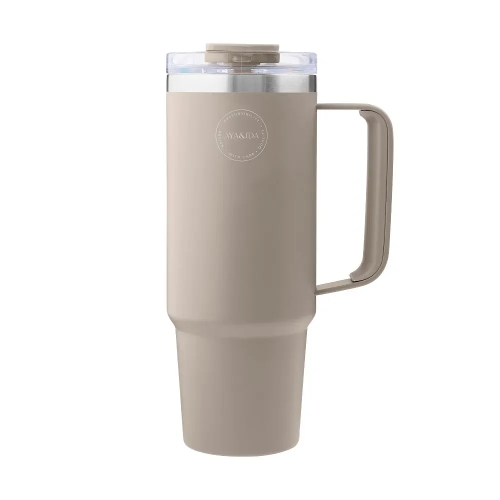 Stor termokop med sugerør - 885 ml - Cream Beige