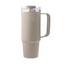 Large thermos cup with straw - 885 ml - Cream Beige