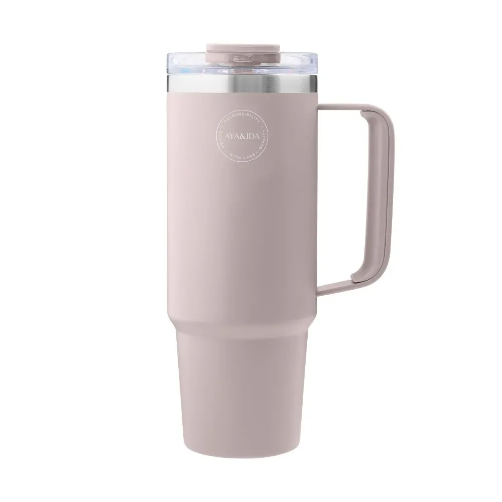 Stor termokop med sugerr - 885 ml - Soft Rose