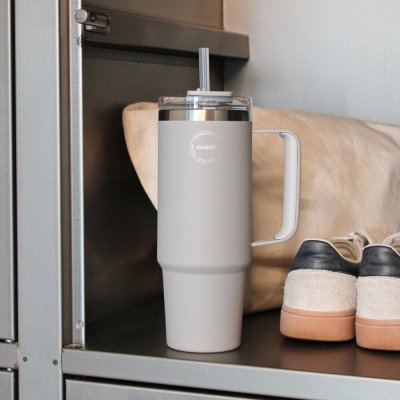 Stor termokop med sugerr - 885 ml - Light Grey