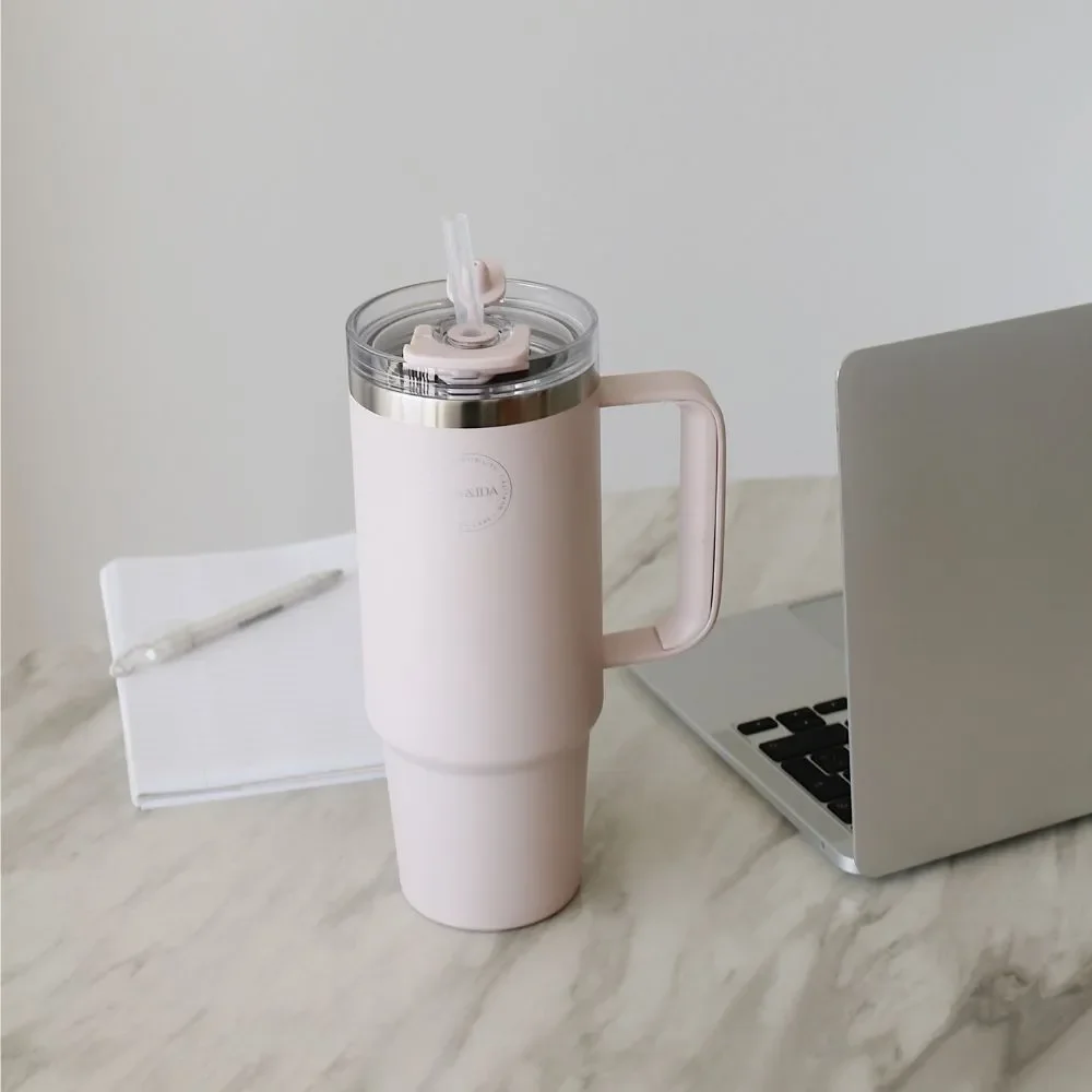 Stor termokop med sugerr - 885 ml - Soft Rose