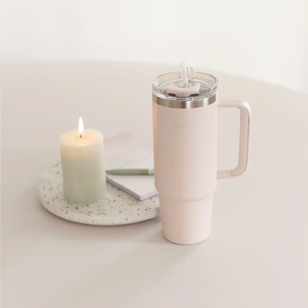 Stor termokop med sugerr - 885 ml - Soft Rose