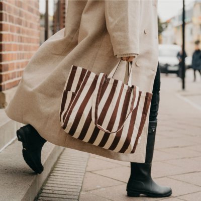 Organic Cotton Tote Bag - Low - Brown Stripes