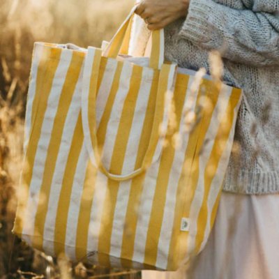 Organic Cotton Tote Bag - Yellow Stripes