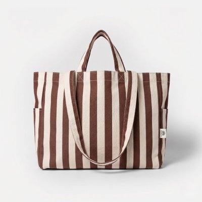 Organic Cotton Tote Bag - Low - Brown Stripes
