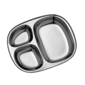 Oval plate in steel - 3 compartments - Medium