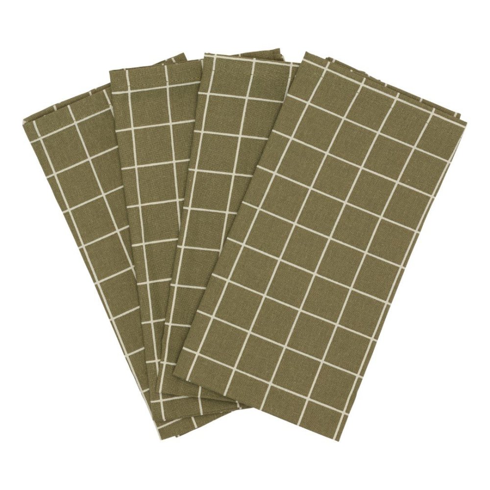 Stofservietter - Olive Check - st med 4 stk.