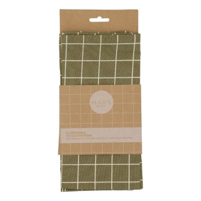 Stofservietter - Olive Check - st med 4 stk.