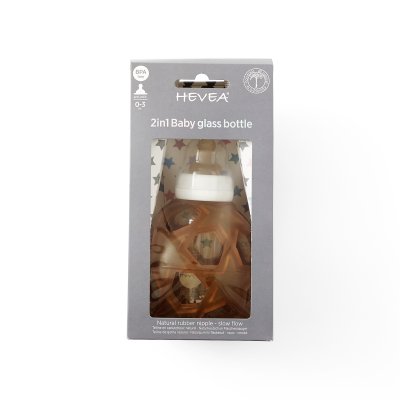 Hevea glas sutteflaske med naturgummi gribebold - 120 ml.