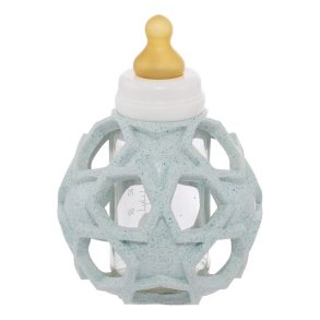 Hevea glass baby bottle with rubber ball - 120 ml - Blue