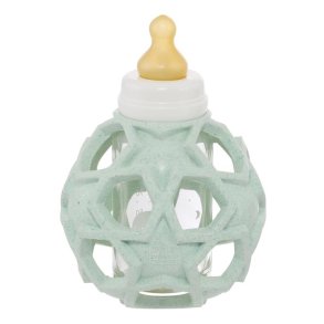 Hevea glass baby bottle with rubber grip ball - 120 ml - Mint