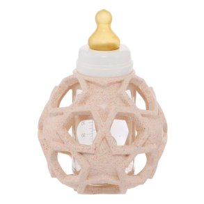 Hevea glass baby bottle with rubber grip ball - 120 ml - Peach