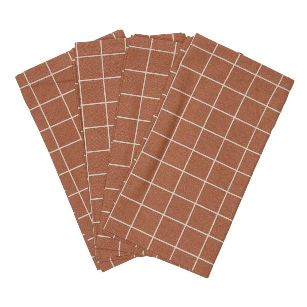 Stofservietter - Terracotta Check - st med 4 stk.