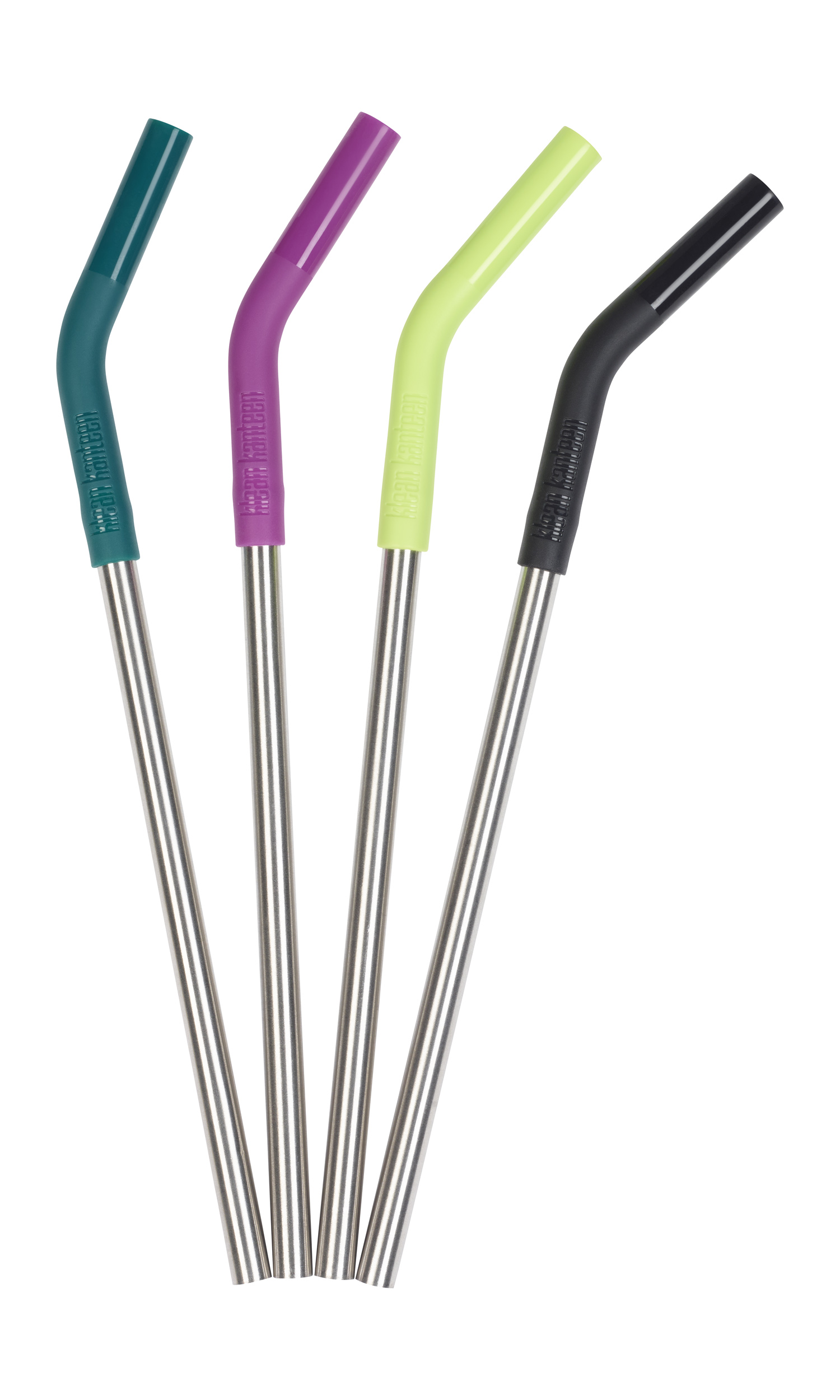 Pakke med 4 sugerør i rustfrit stål med silikonetip - multi color
