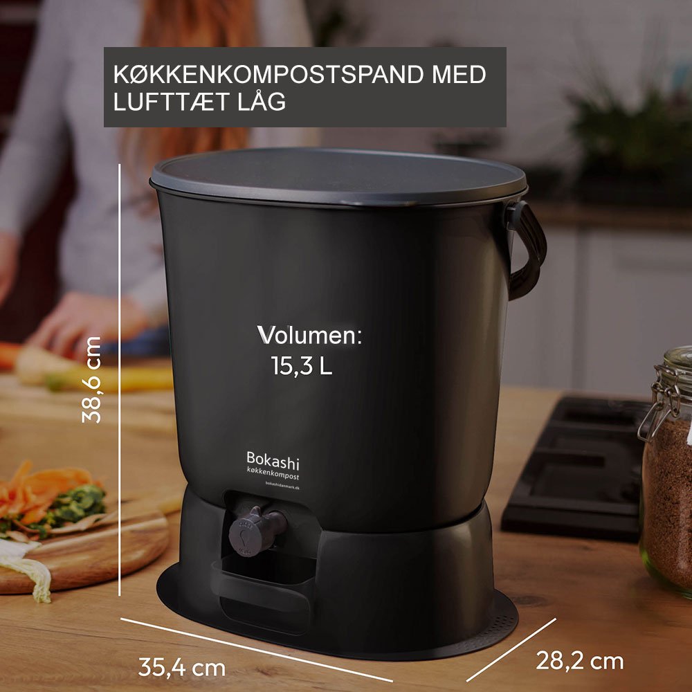 Bokashi kompostspand - Essens - starterkit - Sort