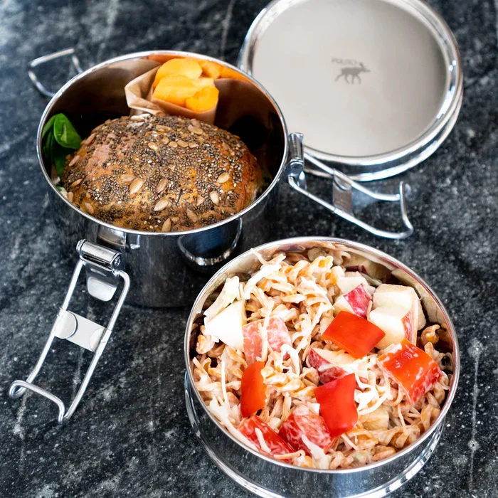 Bento madkasse i rustfrit stl - Rund - 2 lag