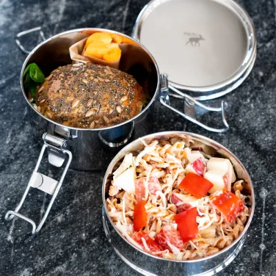 Bento madkasse i rustfrit stl - Rund - 2 lag