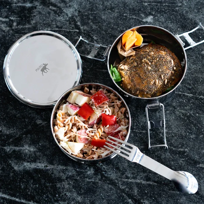 Bento madkasse i rustfrit stl - Rund - 2 lag