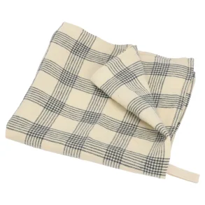 Linen tea towel - French grid - Petrolium/Vanilla