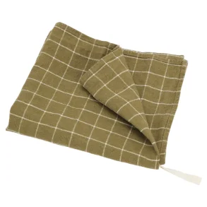 Linen tea towel - Olive Check