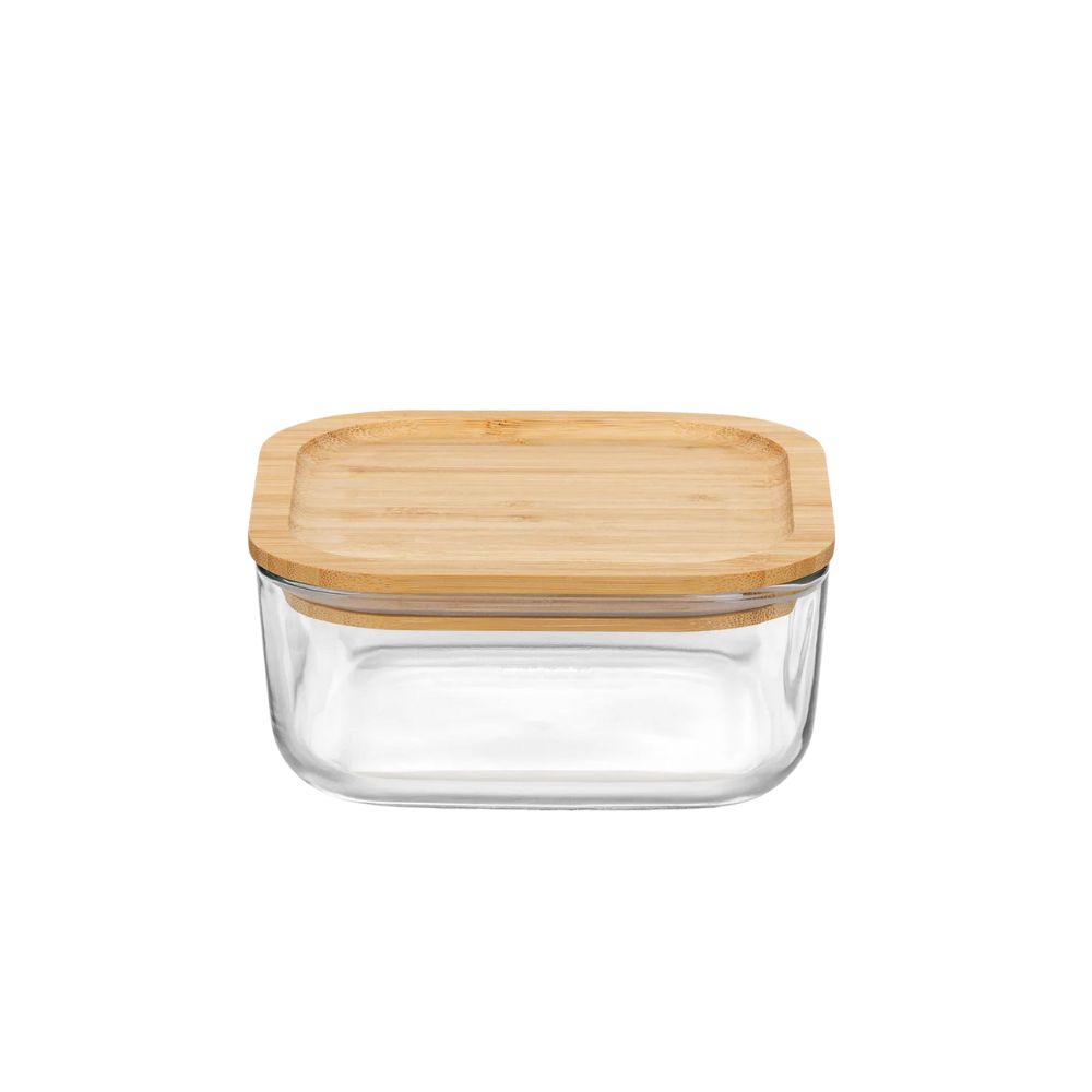 Glas opbevaringsboks med bambuslåg – 10×10 cm