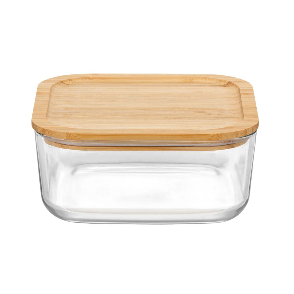 Glas opbevaringsboks med bambuslåg – 19×19 cm