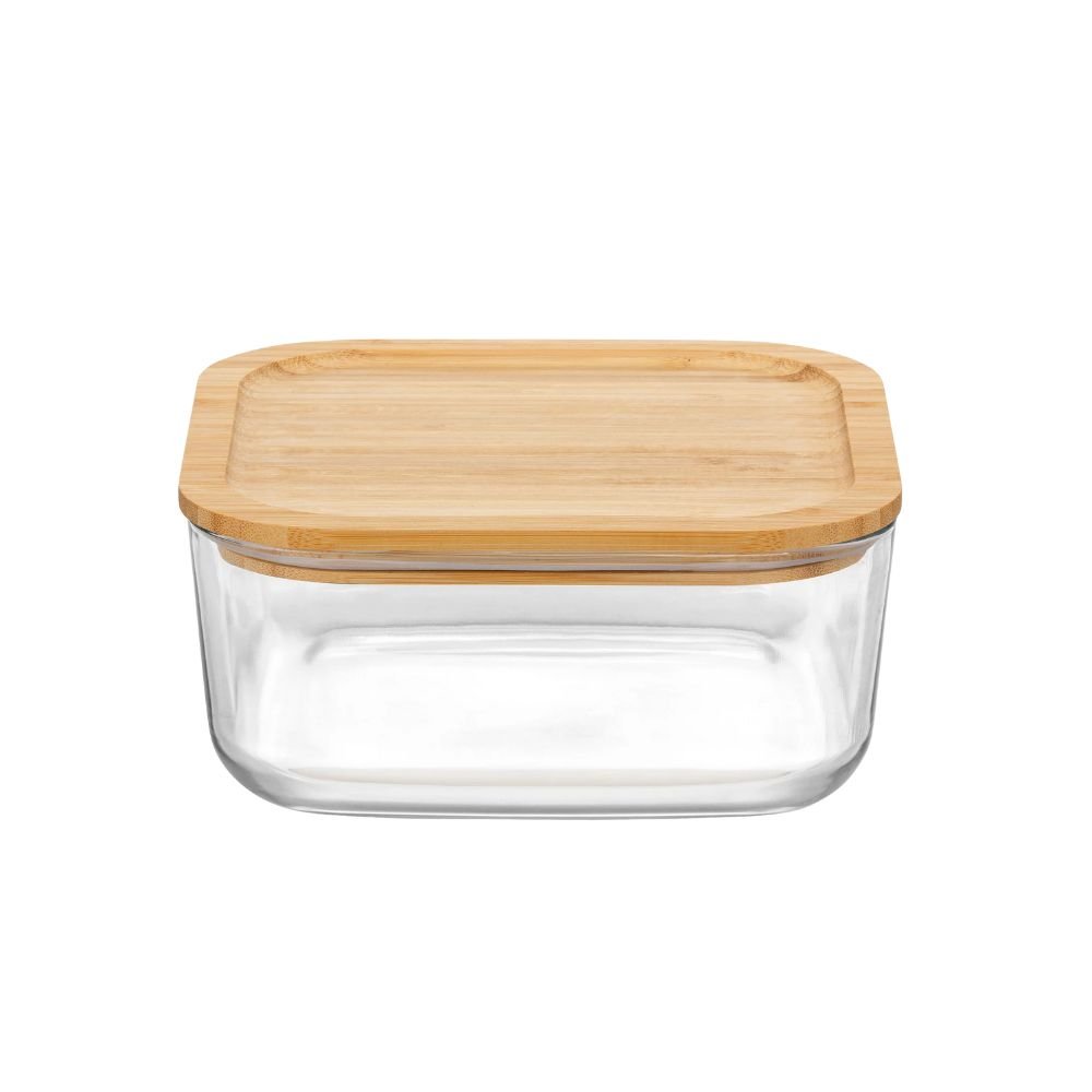 Glas opbevaringsboks med bambuslg - 15x15 cm