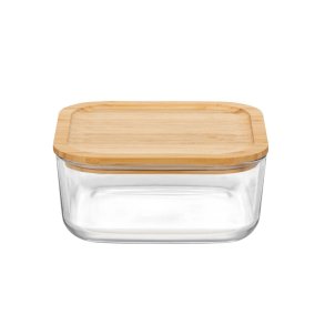 Glass storage box with bamboo lid - 15x15 cm
