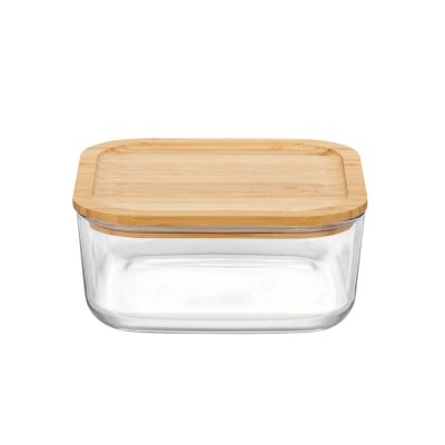 Glas opbevaringsboks med bambuslg - 15x15 cm