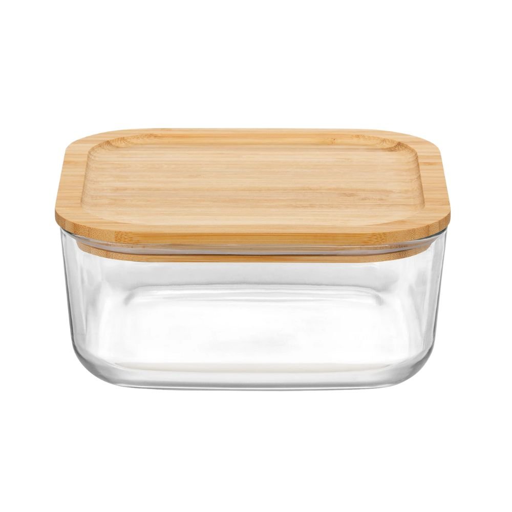 Glas opbevaringsboks med bambuslg - 19x19 cm