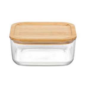 Glass storage box with bamboo lid - 19x19 cm