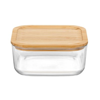 Glas opbevaringsboks med bambuslg - 19x19 cm