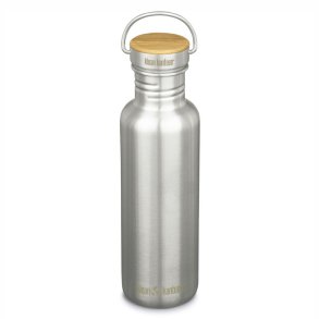 Drinking bottle with bamboo screw cap - Reflect - 800 ml - Brushed steel