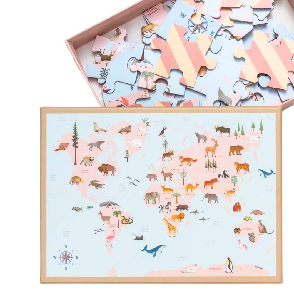 Puzzle for kids with 42 pieces - Animal World Map