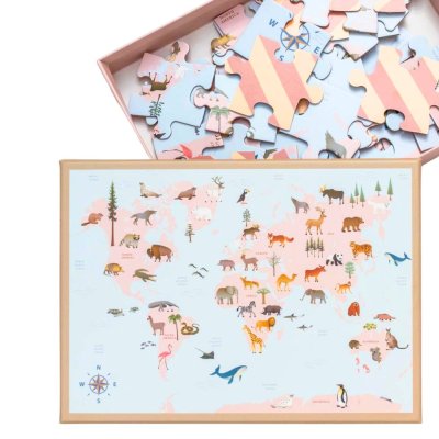 Puzzle for kids with 42 pieces - Animal World Map