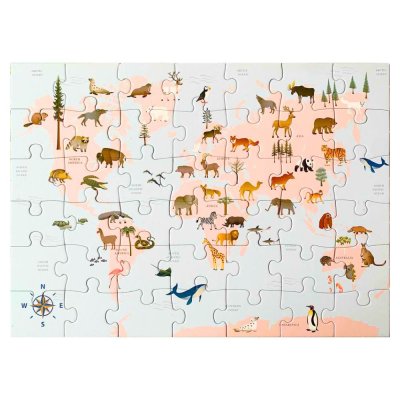 Puzzle for kids with 42 pieces - Animal World Map