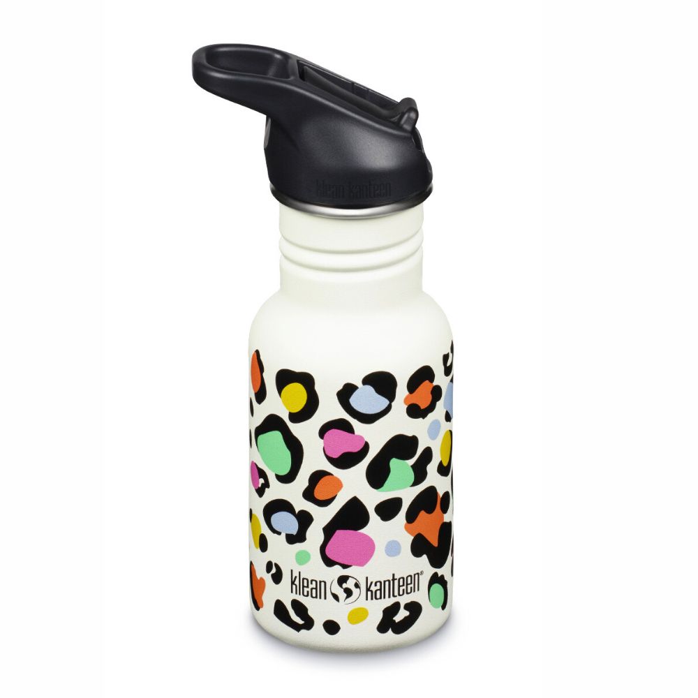 Drikkedunk med sugerør & sportslåg - 355 ml - Leopard - Økofamilien