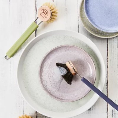 Dish brush handle for replaceable brush head - Green