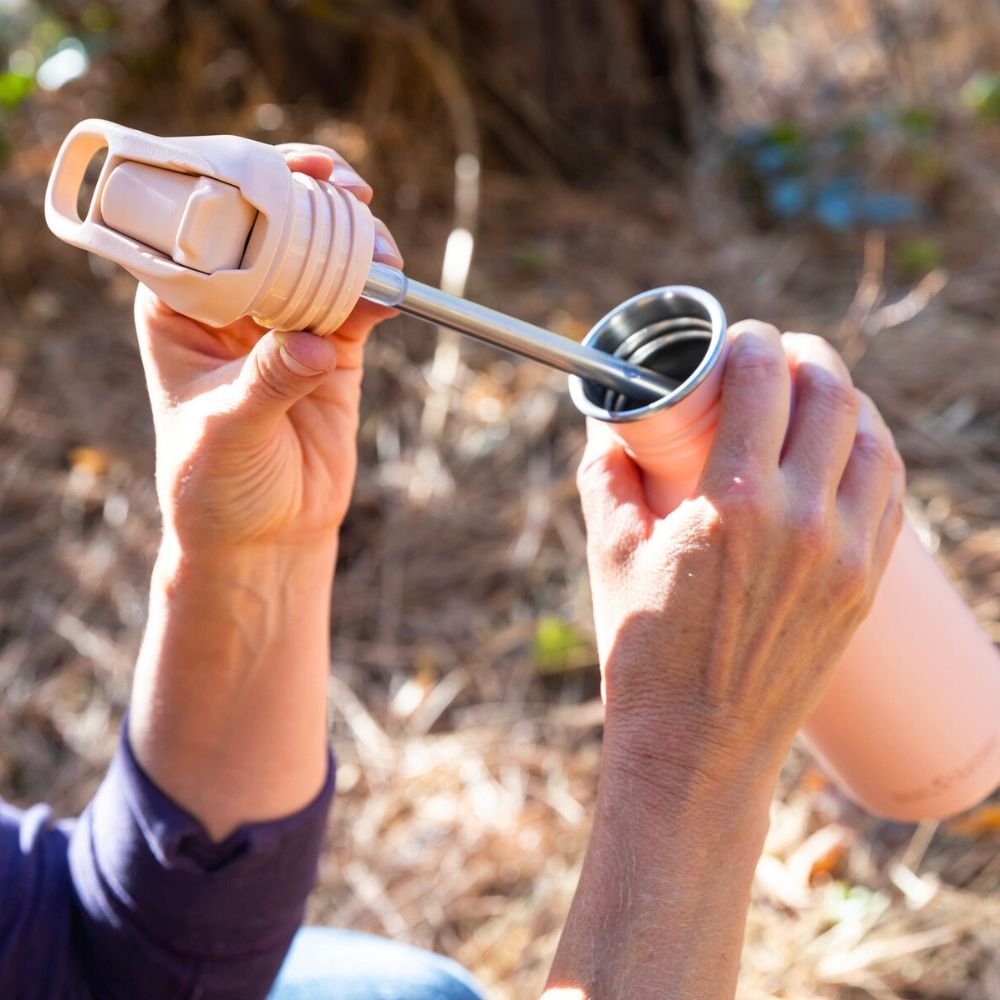 Drinking bottle with straw & sports lid - 800 ml - Peach