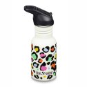 Water bottle with straw & sports cap - 355 ml - Leopard