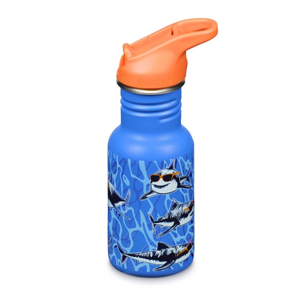 Water bottle with straw & sports cap - 355 ml - Sharks