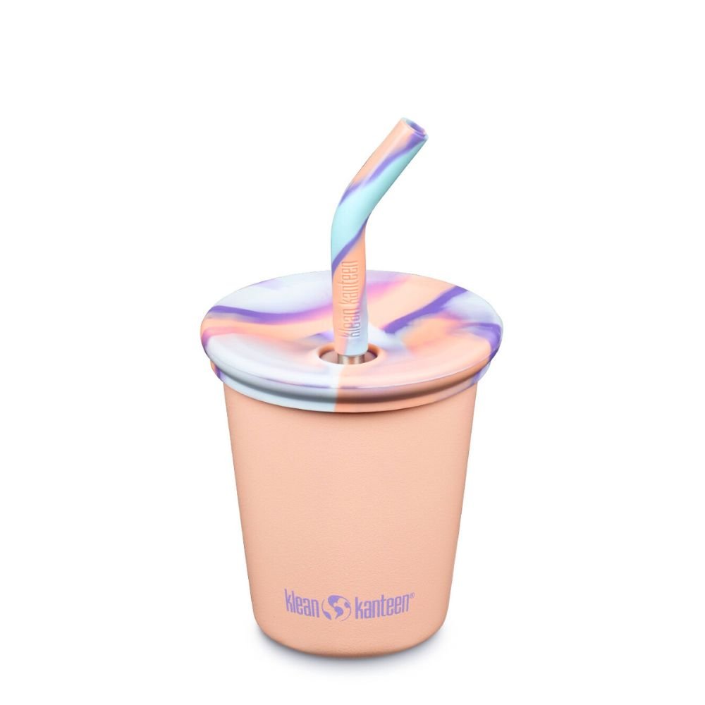 Kid's cup in stainless steel with straw - Peach Parfait