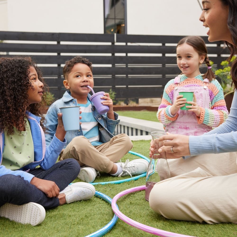 Kid's cup in stainless steel with straw - Clear Sky