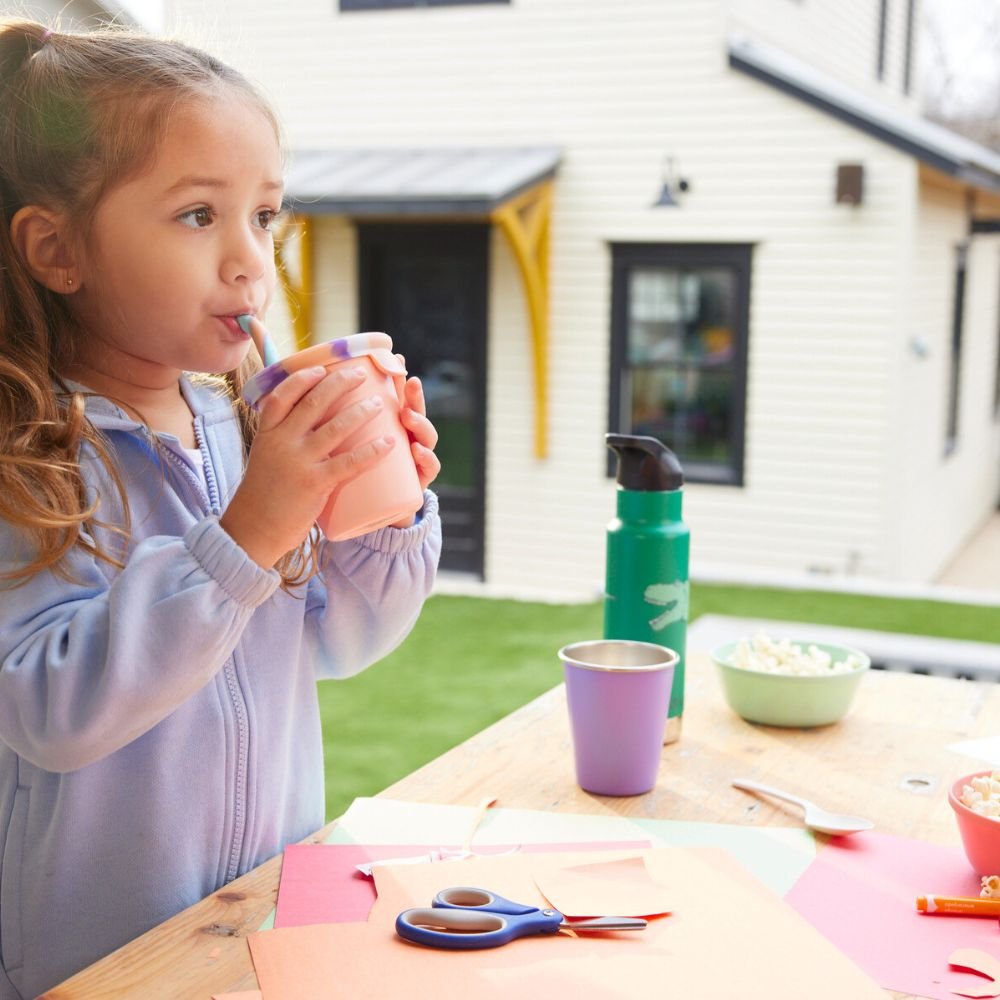 Kid's cup in stainless steel with straw - Peach Parfait