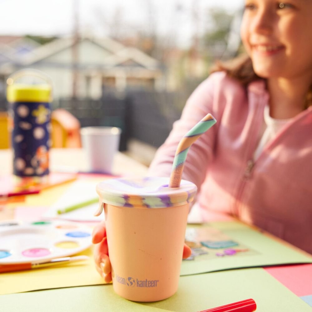 Kid's cup in stainless steel with straw - Peach Parfait