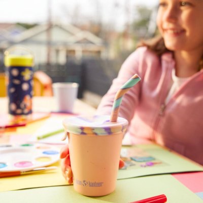 Kid's cup in stainless steel with straw - Peach Parfait