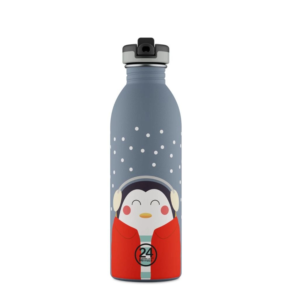 Kids water bottle with sports lid - Happy Penguin