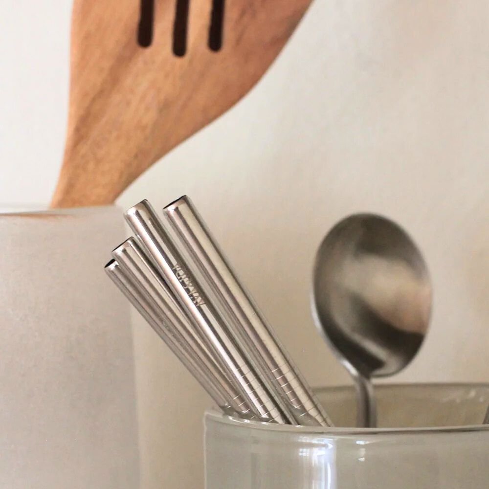 Stainless steel straws - straight - incl. brush - 4 pcs