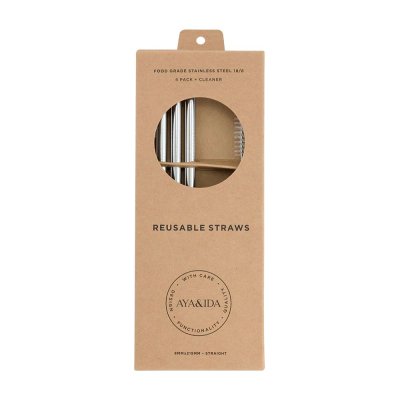 Stainless steel straws - straight - incl. brush - 4 pcs